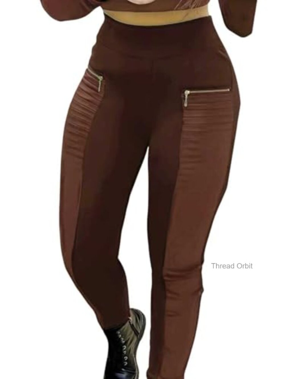 High Waisted Moto Leggings Faux Leather Stretch Slim Fit Zipper Pockets
